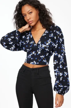 Dynamite Long Sleeve V-Neck Blouse Blue New