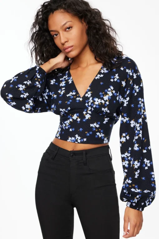 Dynamite Long Sleeve V-Neck Blouse Blue New