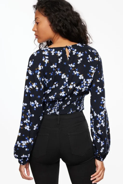 Dynamite Long Sleeve V-Neck Blouse Blue New