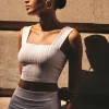 Dynamite Lota Textured Square Neck Crop Top White Clearance