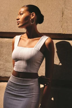 Dynamite Lota Textured Square Neck Crop Top White Clearance
