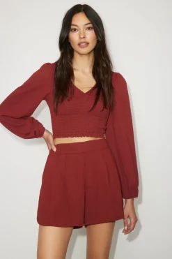 Dynamite Mabel Flowy Shorts Burgundy Flash Sale