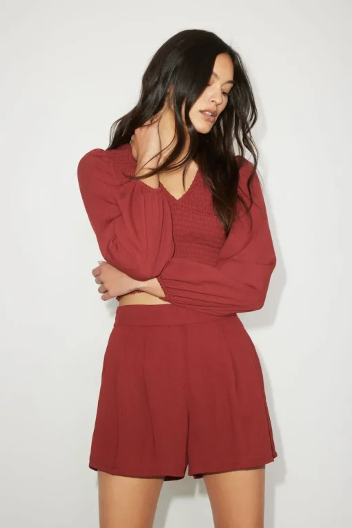 Dynamite Mabel Flowy Shorts Burgundy Flash Sale