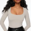 Dynamite Maren Sculpt Square Neck Bodysuit Gray Discount