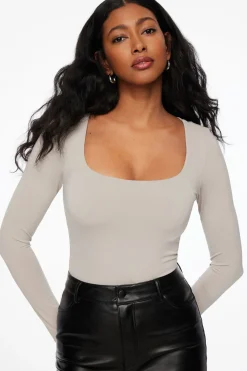 Dynamite Maren Sculpt Square Neck Bodysuit Gray Discount
