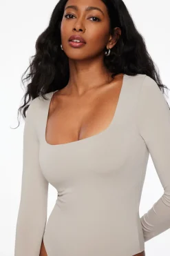Dynamite Maren Sculpt Square Neck Bodysuit Gray Discount