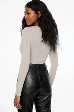 Dynamite Maren Sculpt Square Neck Bodysuit Gray Discount