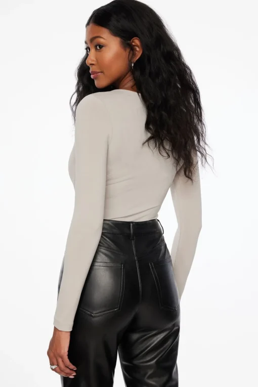 Dynamite Maren Sculpt Square Neck Bodysuit Gray Discount