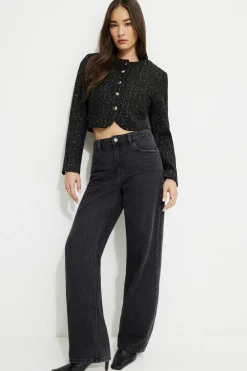 Dynamite Margaux Metallic Tweed Cropped Blazer Black Hot