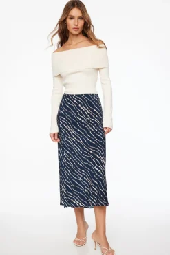 Dynamite Melody Slip Midi Skirt Blue Fashion