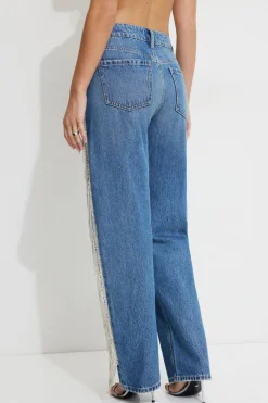 Dynamite Mika Rhinestone Fringe Relaxed Straight Jeans Blue Shop