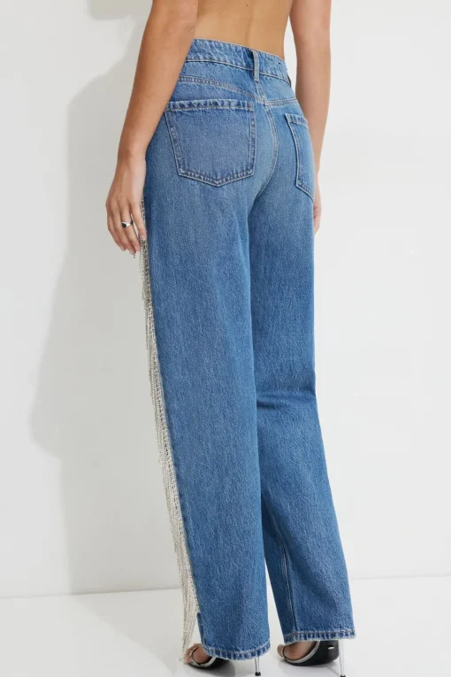 Dynamite Mika Rhinestone Fringe Relaxed Straight Jeans Blue Shop