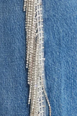 Dynamite Mika Rhinestone Fringe Relaxed Straight Jeans Blue Shop