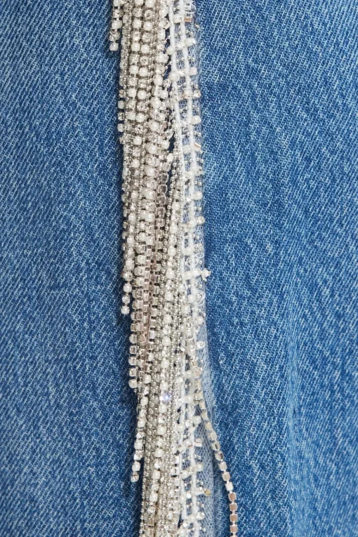Dynamite Mika Rhinestone Fringe Relaxed Straight Jeans Blue Shop