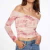 Dynamite Off Shoulder Floral Mesh Top Pink Online