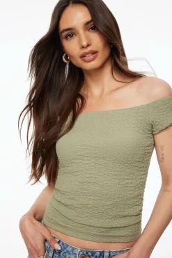 Dynamite Off Shoulder Popcorn Textured Top Green Outlet