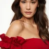 Dynamite Off Shoulder Ruffled Top Red Clearance