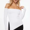 Dynamite Off Shoulder Tunic Slit Top White Cheap