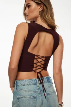 Dynamite Open Back Corset Top Burgundy Online