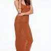 Dynamite Open Knit V-Neck Maxi Dress Brown Cheap
