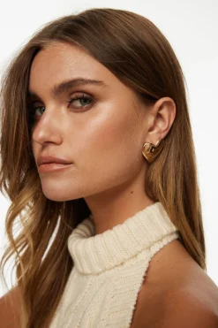 Dynamite Oversized Hammered Heart Earrings Yellow Flash Sale