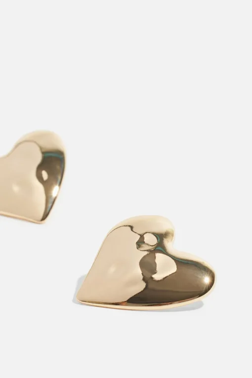 Dynamite Oversized Hammered Heart Earrings Yellow Flash Sale