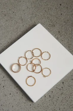 Dynamite 10-Pack Delicate Gem & Pearl Rings Yellow Discount