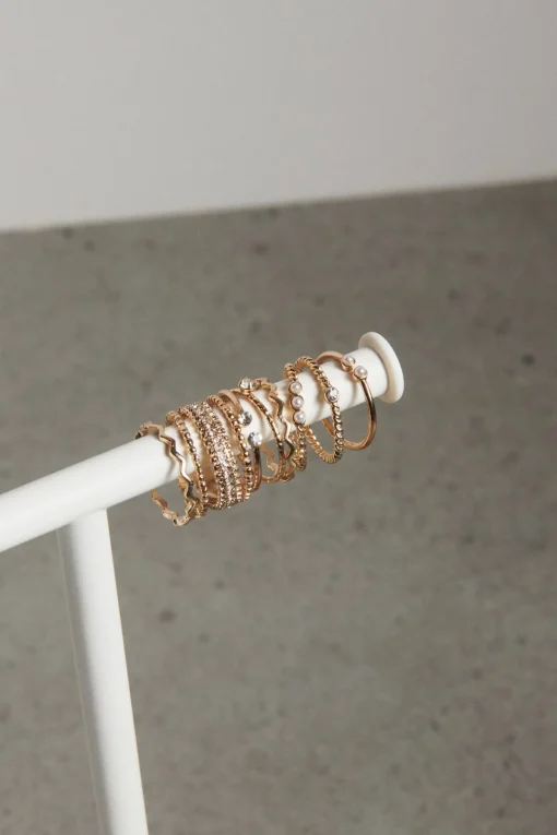 Dynamite 10-Pack Delicate Gem & Pearl Rings Yellow Discount