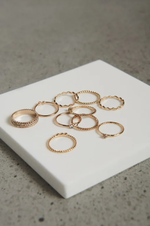 Dynamite 10-Pack Delicate Gem & Pearl Rings Yellow Discount