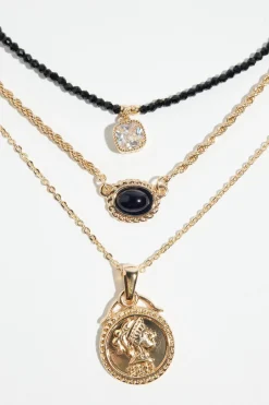 Dynamite 3-Pack Medallion & Glass Bead Necklaces Black Cheap