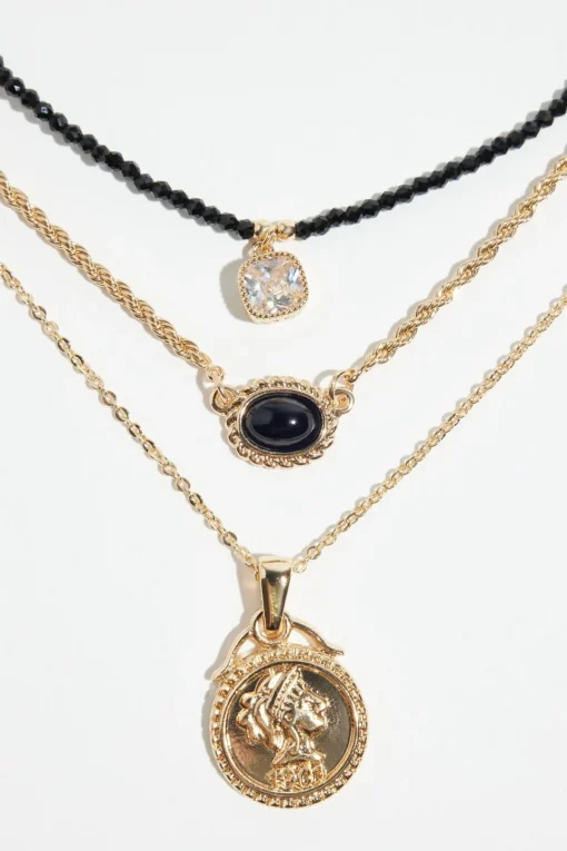 Dynamite 3-Pack Medallion & Glass Bead Necklaces Black Cheap