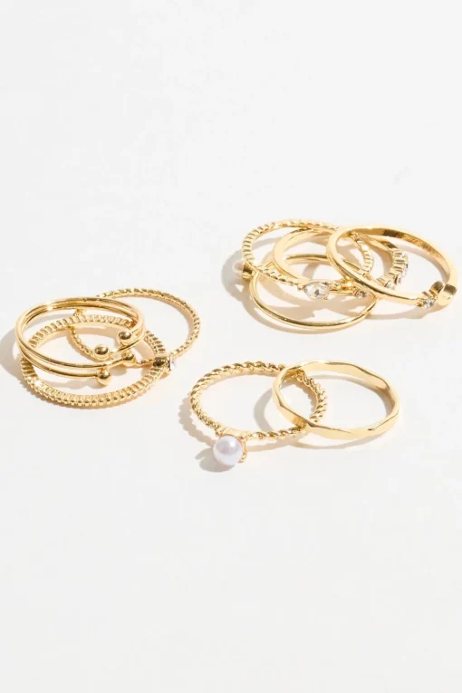 Dynamite 9-Pack Mini Pearl & Gem Rings White Store