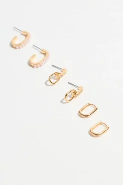 Dynamite 3-Pack Oblong Pearl Hoop Earrings White Cheap
