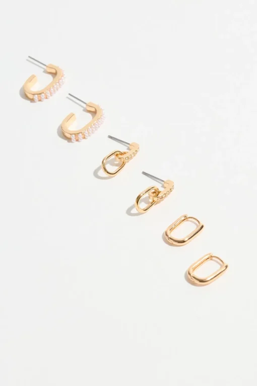 Dynamite 3-Pack Oblong Pearl Hoop Earrings White Cheap