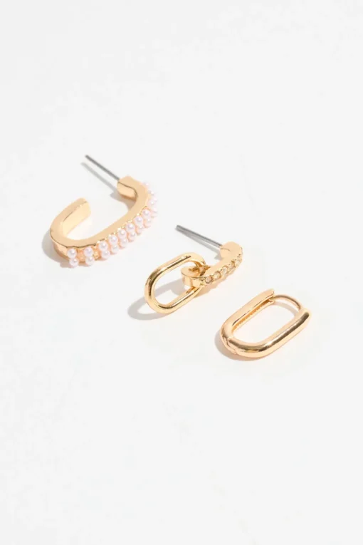 Dynamite 3-Pack Oblong Pearl Hoop Earrings White Cheap