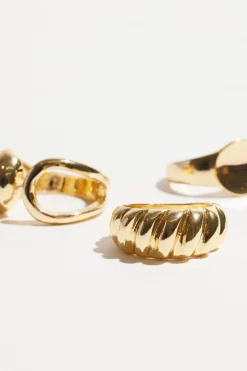 Dynamite 3-Pack Signet & Ridge Rings YELLOW Fashion