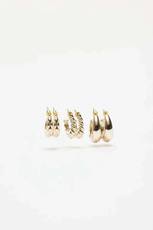 Dynamite 3-Pack Textured & Smooth Hoop Earrings YELLOW New