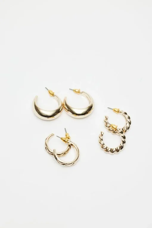 Dynamite 3-Pack Textured & Smooth Hoop Earrings YELLOW New