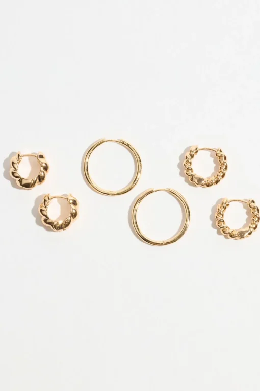 Dynamite 3-Pack Textured Hoop Earrings Yellow New