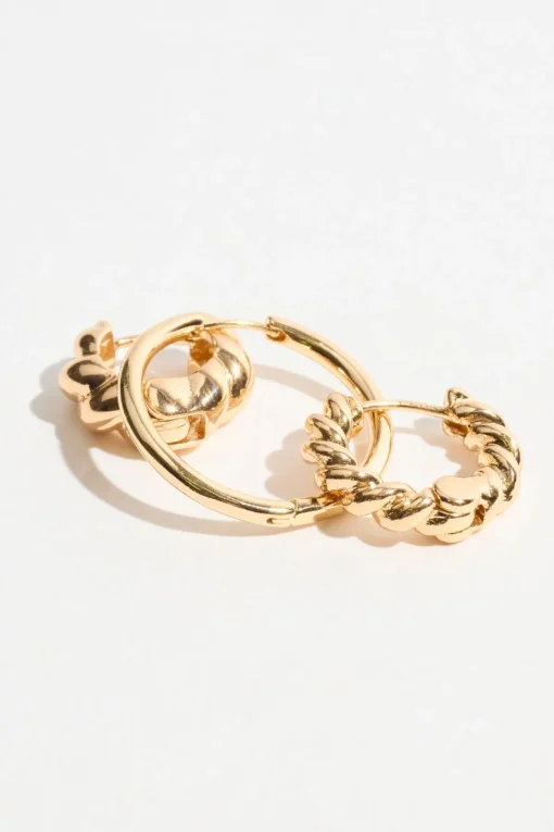Dynamite 3-Pack Textured Hoop Earrings Yellow New