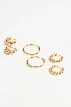 Dynamite 3-Pack Textured Hoop Earrings Yellow New
