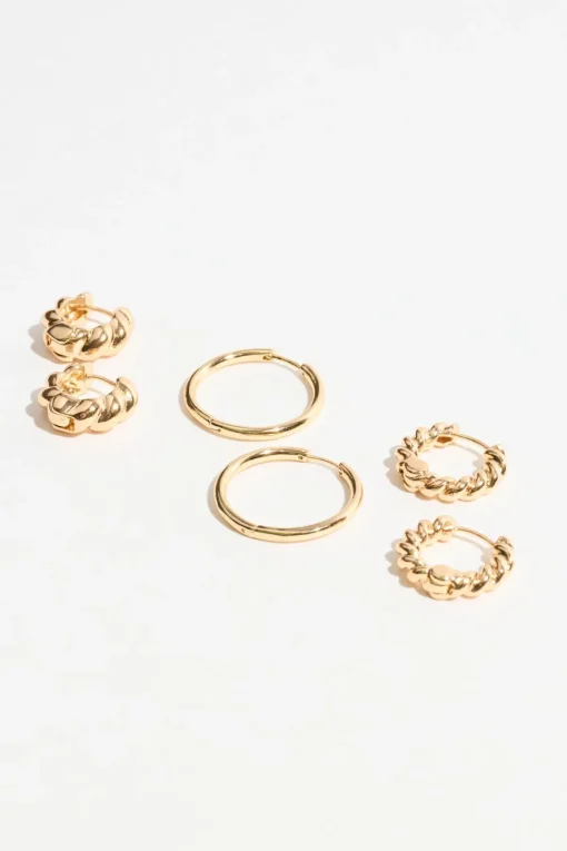 Dynamite 3-Pack Textured Hoop Earrings Yellow New