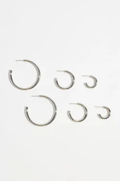 Dynamite 3-Pack Trio Hoop Earrings GREY Cheap