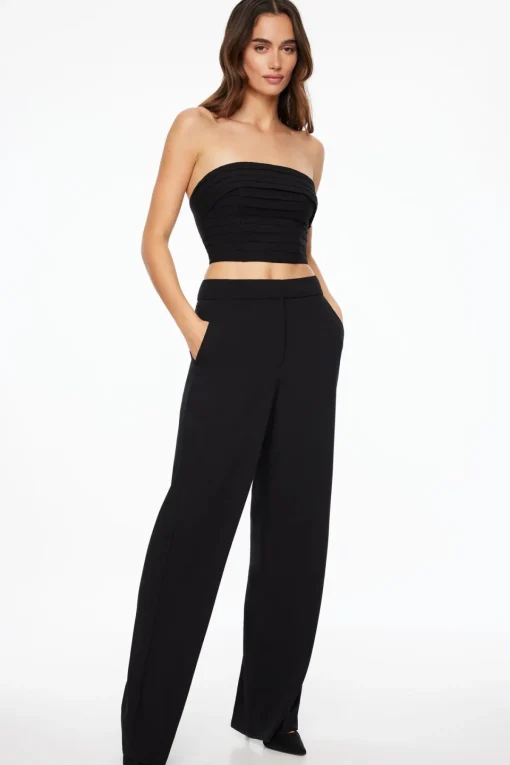 Dynamite Pleated Linen Tube Top Black Fashion