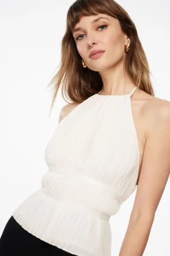 Dynamite Pleated Open Back Halter Top White Cheap