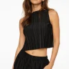 Dynamite Plissé Boat Neck Top Black Store