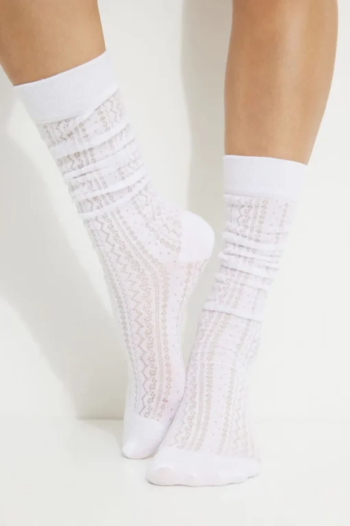 Dynamite Pointelle Calf High Socks White Outlet