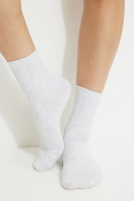 Dynamite Pointelle Crew Socks Gray Shop