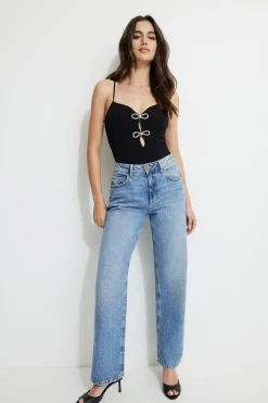 Dynamite Rhinestone Bow Bodysuit Black Online