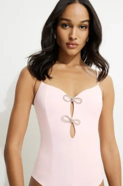 Dynamite Rhinestone Bow Bodysuit Pink Best